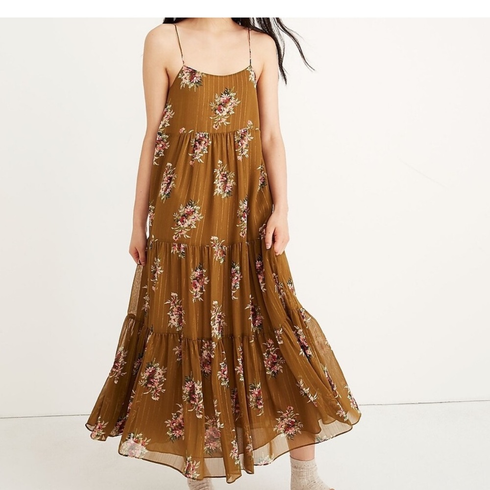 Madewell floral maxi with gold lurex stripe